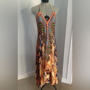 NEW VENUS Printed Leopard Print Plunge Front & Back Hi Low Maxi Dress Sz XS